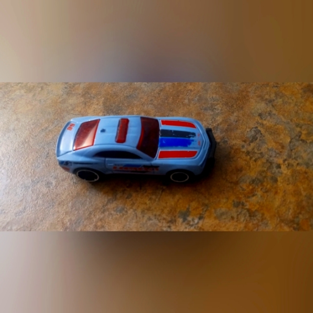 Light Blue Racing Toy Car with Red and Blue Stripes - Kids Toys